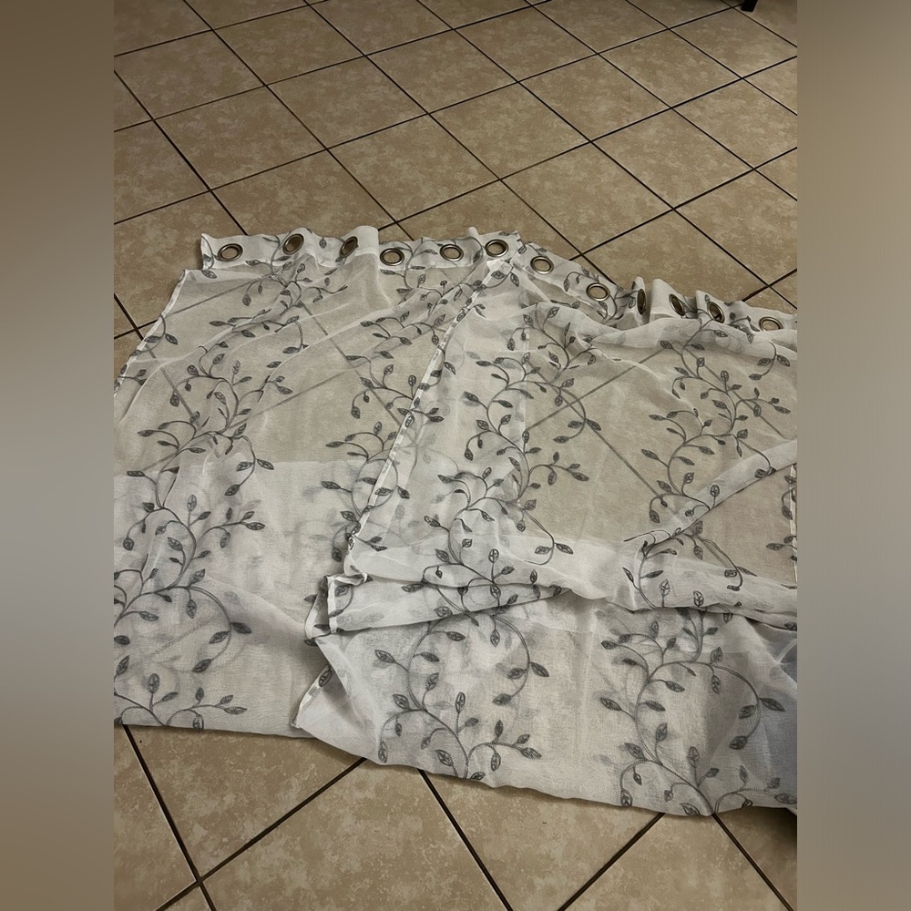 WHITE GRAY Embroidered Sheer curtains
